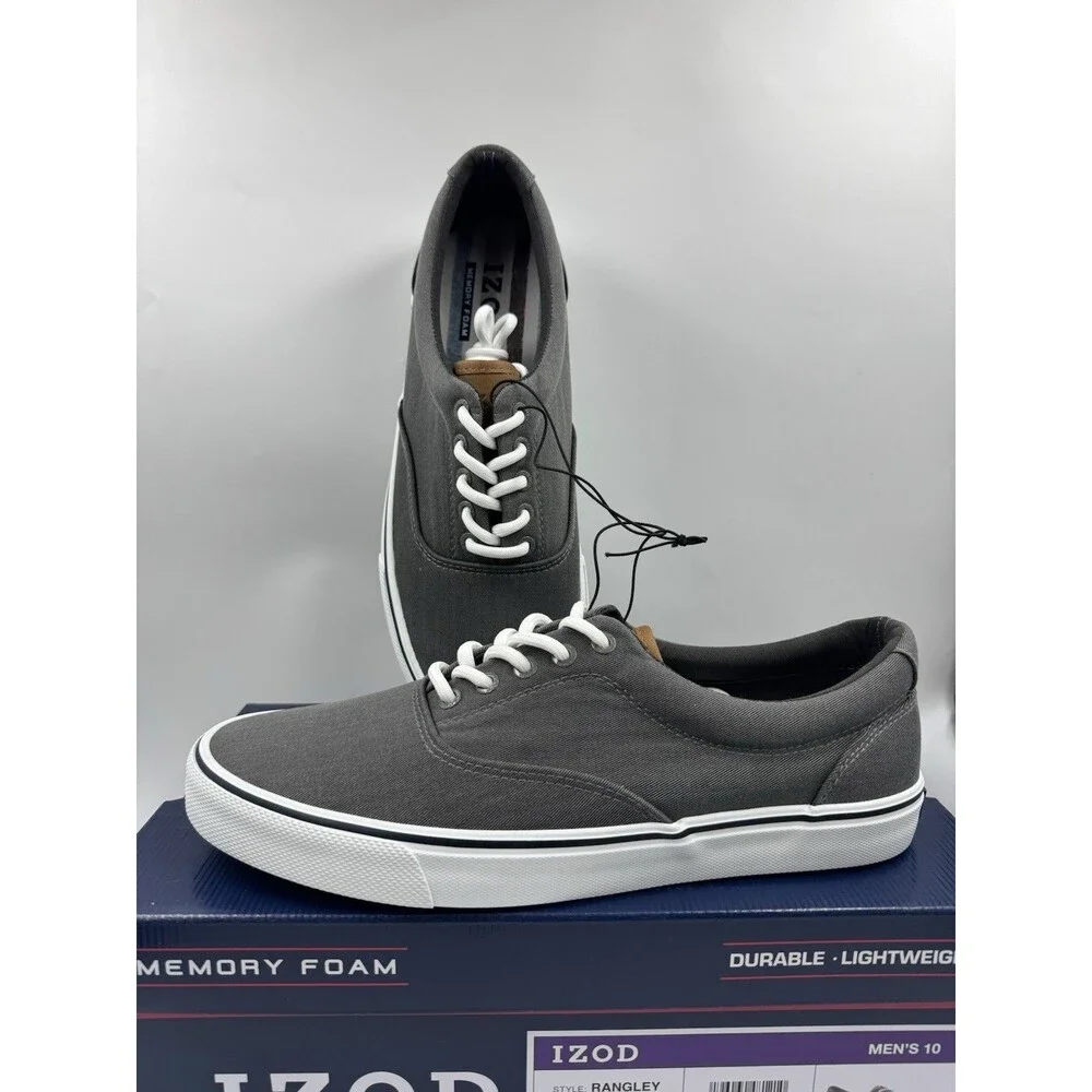 Izod Men's Rangley Canvas Memory Foam Gray Lace Up Sneaker Shoes Size 10 New